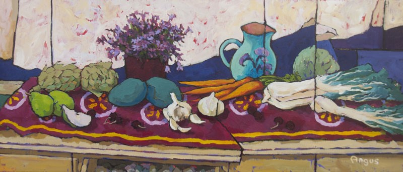 Angus Wilson - Campanula and Jug on Long Table