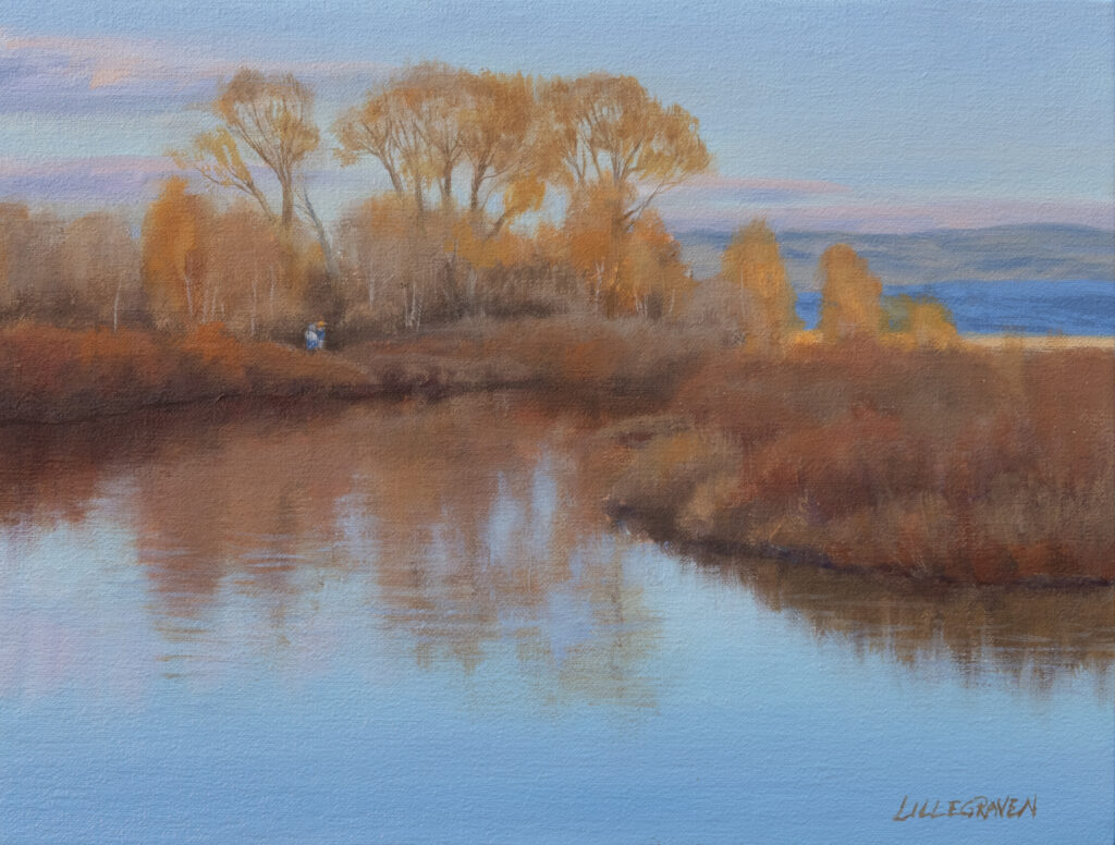 Linda Lillegraven, Two Hikers by the River art