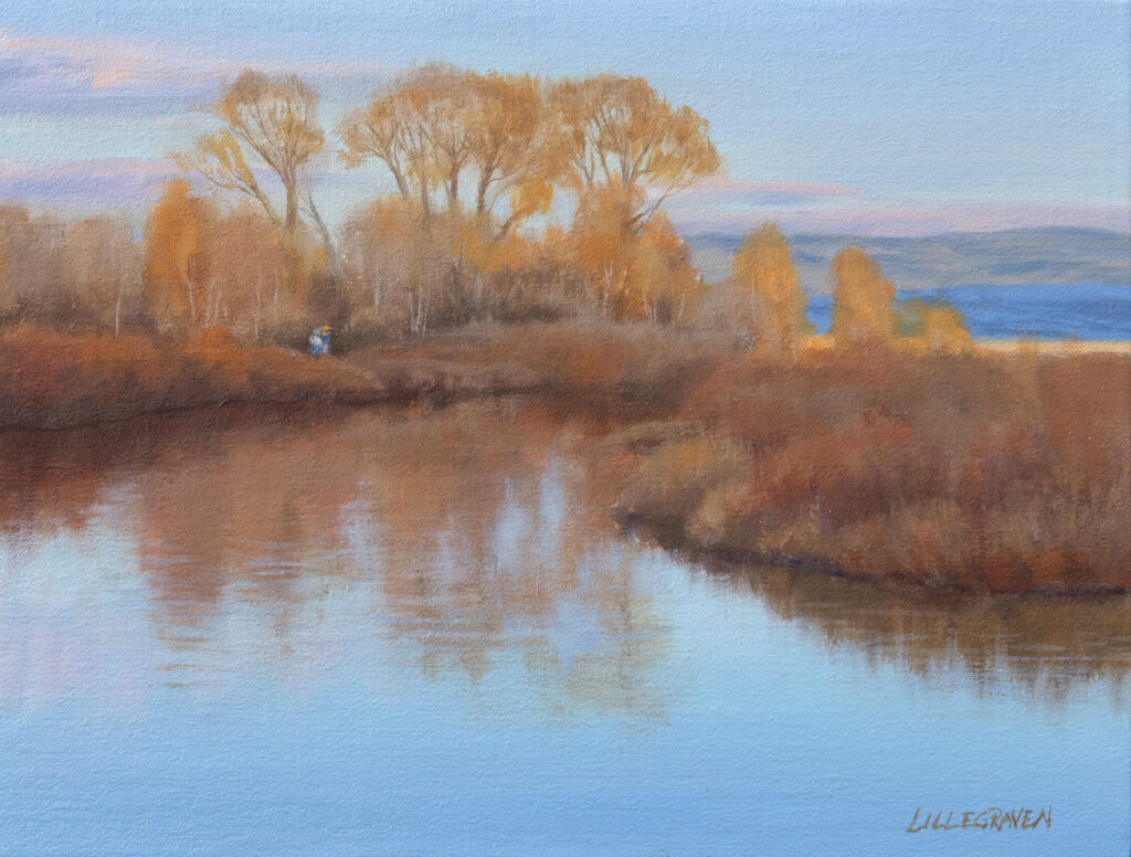 Linda Lillegraven, Two Hikers by the River art